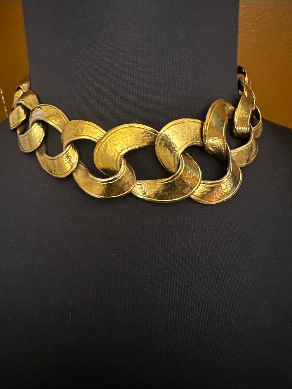 1980s Wide Gold Curb Chain Choker - Chunky Statement Necklace